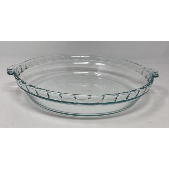 Vintage Pyrex Clear Glass 9.5” Pie Plate Deep Baking Dish Fluted W Handles # 229 - Picture 1 of 9